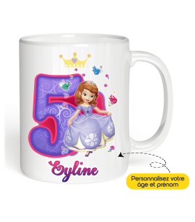 Mug Anniversaire Princesse Sofia âge et prénom à personnaliser