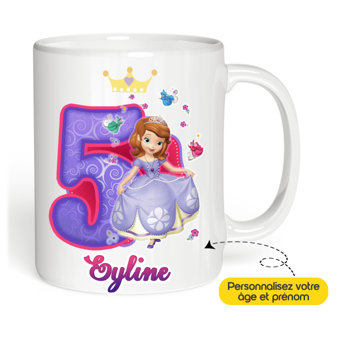 Mug Anniversaire Princesse Sofia âge et prénom à personnaliser