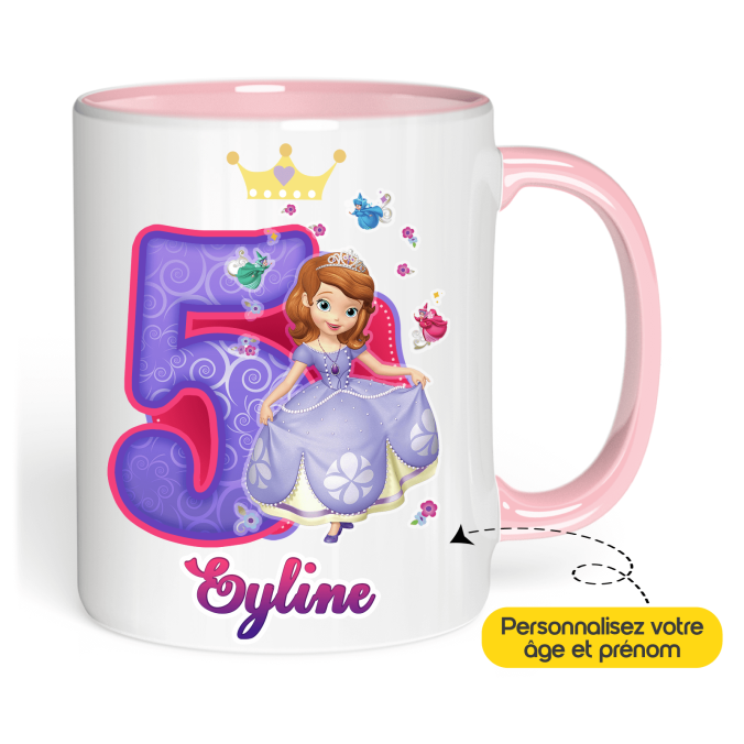 Mug Anniversaire Princesse Sofia âge et prénom à personnaliser
