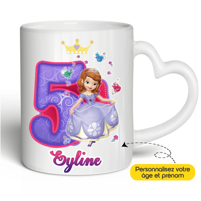 Mug Anniversaire Princesse Sofia âge et prénom à personnaliser