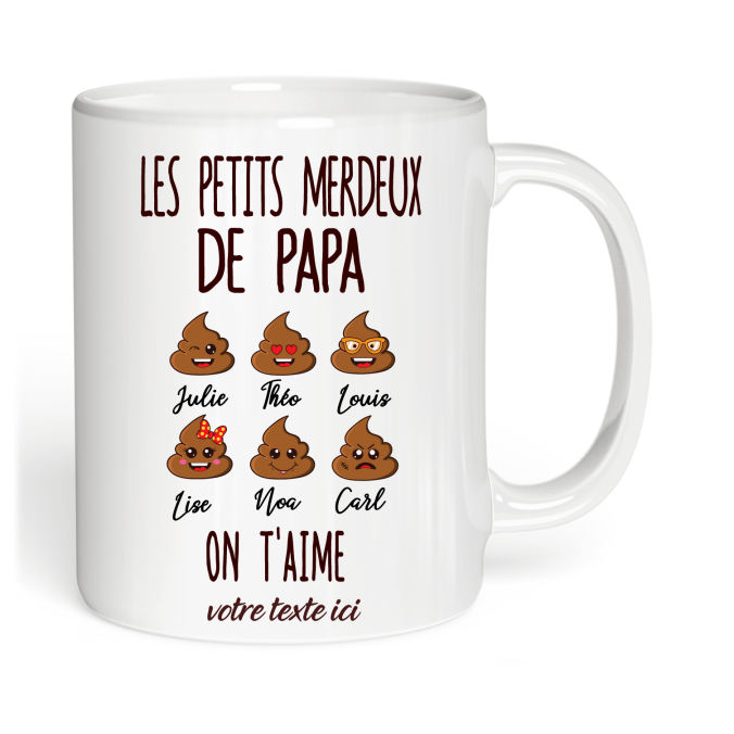 Tasse Les merdeux de papa jusqu'a 6 prénoms personnalisable