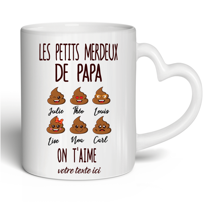 Tasse Les merdeux de papa jusqu'a 6 prénoms personnalisable