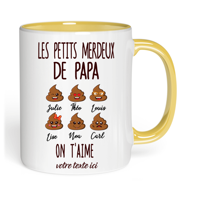 Tasse Les merdeux de papa jusqu'a 6 prénoms personnalisable