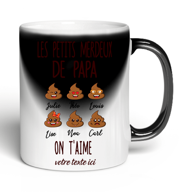 Tasse Les merdeux de papa jusqu'a 6 prénoms personnalisable