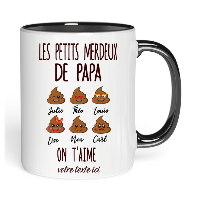 Tasse Les merdeux de papa jusqu'a 6 prénoms personnalisable