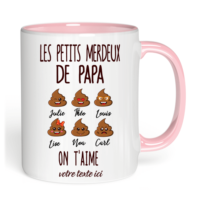 Tasse Les merdeux de papa jusqu'a 6 prénoms personnalisable