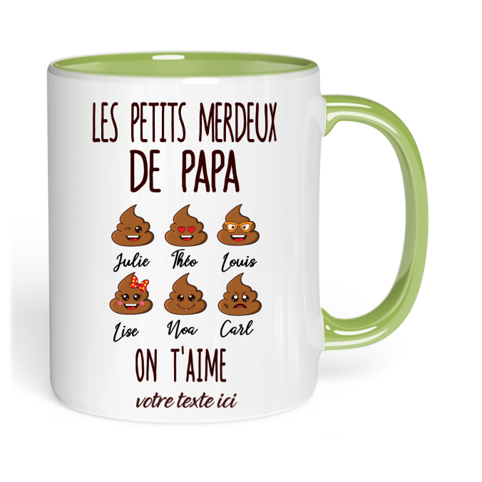 Tasse Les merdeux de papa jusqu'a 6 prénoms personnalisable